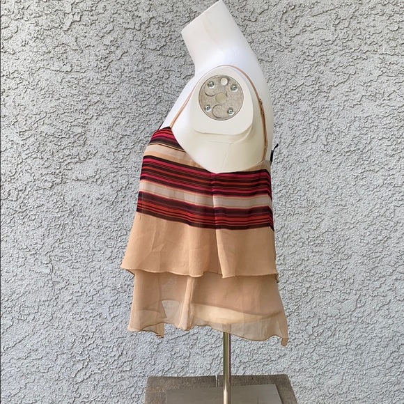 Bebe Chiffon Flowy Asymmetrical Tank Top Blouse 👚 Striped Fall Autumn Neutral - Picture 4 of 7